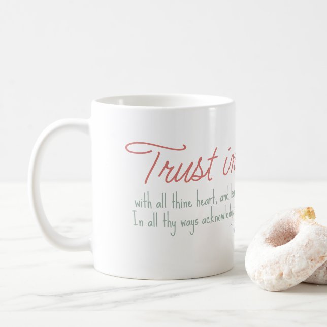Trendy Proverbs 3:5-6 Christian Bible Verse Coffee Mug (With Donut)