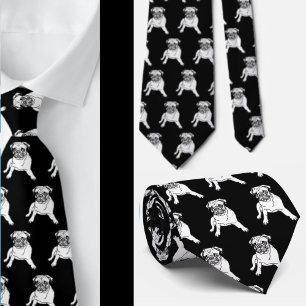 Trendy Pug Dog Black Classic Modern Neck Tie