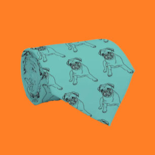 Trendy Pug Dog Teal Blue Classic Modern Neck Tie