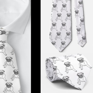 Trendy Pug Dog White Classic Modern Neck Tie