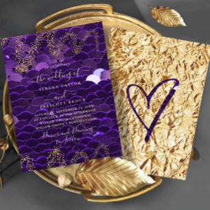 Trendy Purple and Gold Wedding Invitation