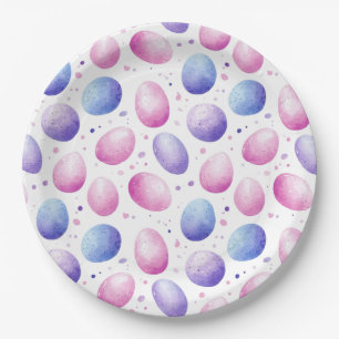 Trendy Purple and Pink Easter Eggs Pattern Paper Plate