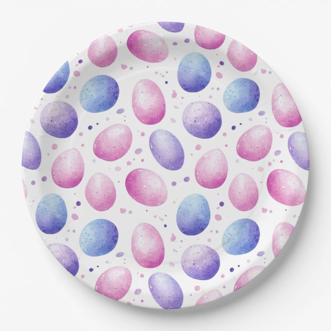 Trendy Purple and Pink Easter Eggs Pattern Paper Plate (Front)