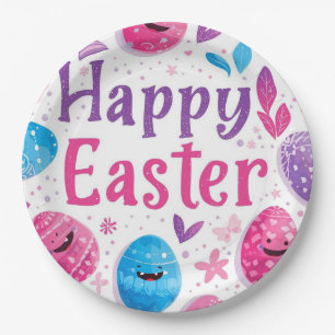Trendy Purple and Pink Easter Eggs Pattern Paper Plate