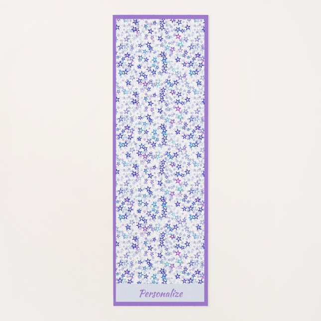 Trendy Purple Blue Star Pattern Zen Yoga Namaste Mat (Front)