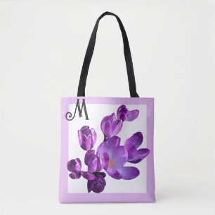 Trendy purple crocus flowers cute girly floral  tote bag