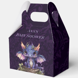 Trendy Purple Dragon Damask Girl Boy Baby Shower Favor Box