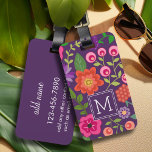 Trendy Purple Floral Pattern with Custom Monogram Luggage Tag<br><div class="desc">A cute design with trendy Spring flowers and a bold way to display your monograms.</div>