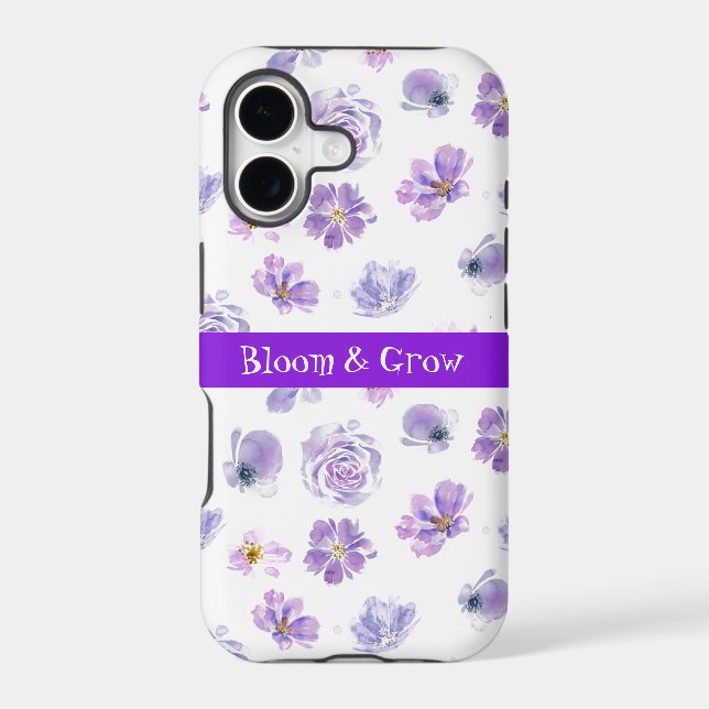 Trendy purple flowers pattern iPhone Case (Back)