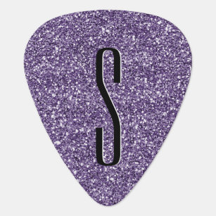 Trendy Purple Glitter Glam Stylish Monogrammed Guitar Pick