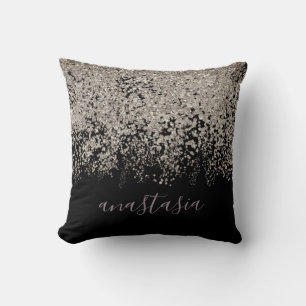 Trendy Purple Lavender Glittery Sparkling Script Throw Pillow