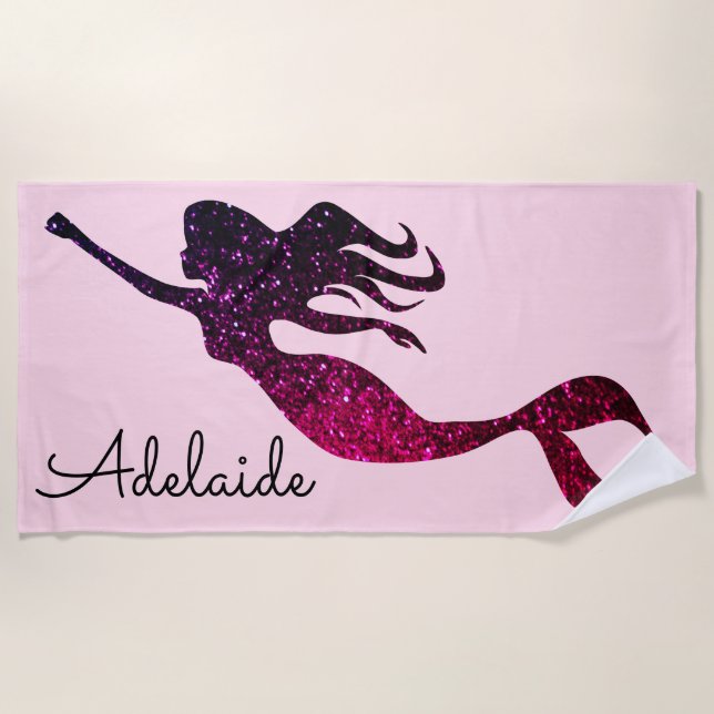 Trendy Purple Mermaid Silhouette | Personalized Beach Towel (Front)