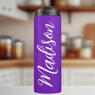 Trendy Purple Name Personalized Handwritten Script Thermal Tumbler