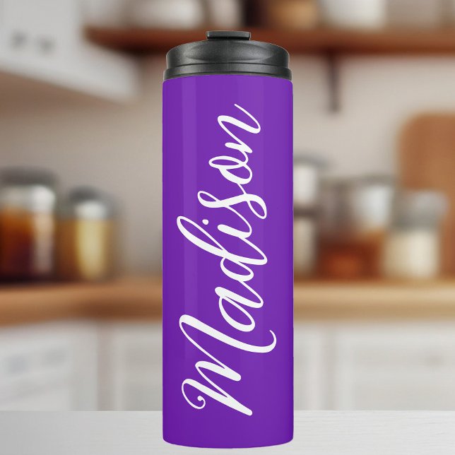 Trendy Purple Name Personalized Handwritten Script Thermal Tumbler (Creator Uploaded)
