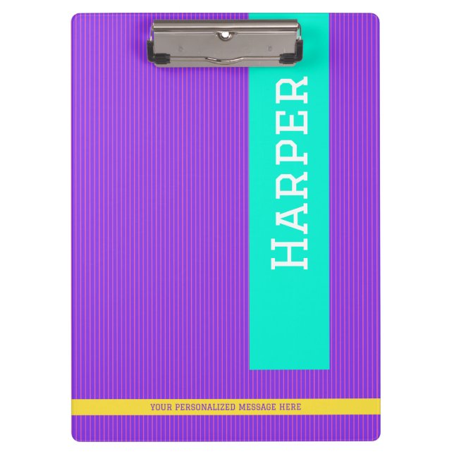 Trendy Purple Personalized Name  Clipboard (Front)