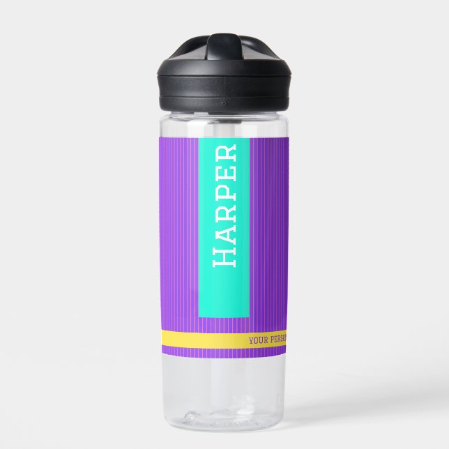 Trendy Purple Personalized Name  Water Bottle (Front)