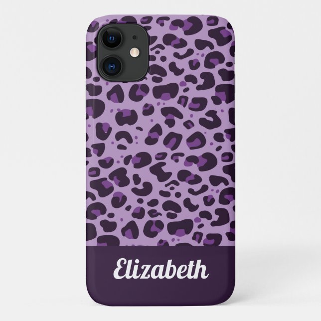 Trendy purple shades leopard spot print w/ name Case-Mate iPhone case (Back)
