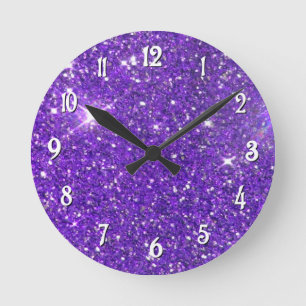 Trendy Purple Sparkling Glitter Glitz Round Clock