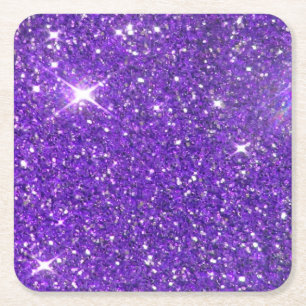 Trendy Purple Sparkling Glitter Glitz Square Paper Coaster