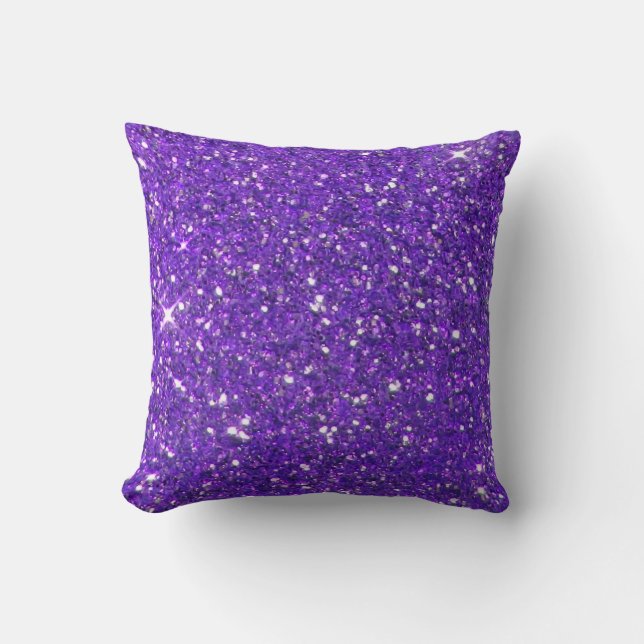 Trendy Purple Sparkling Glitter Glitz Throw Pillow (Front)