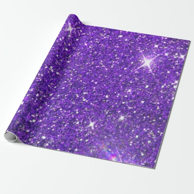 Trendy Purple Sparkling Glitter Glitz Wrapping Paper (Unrolled)