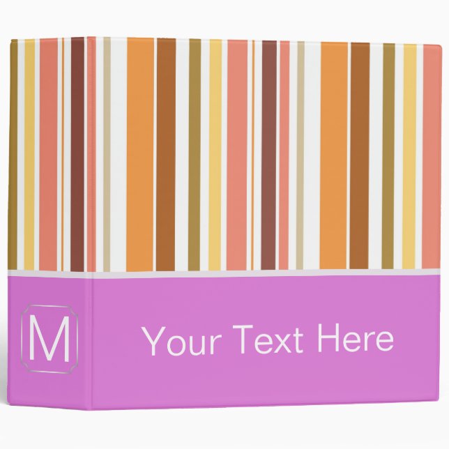 Trendy Purple Stripes Pattern. Custom Monogram Binder (Front/Spine)