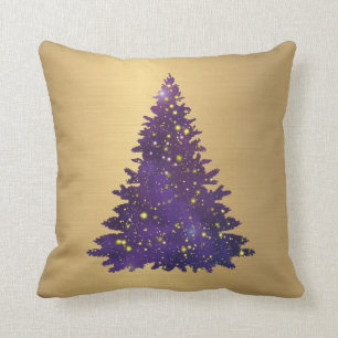 Trendy Purple Watercolor Glitter Tree Christmas Throw Pillow