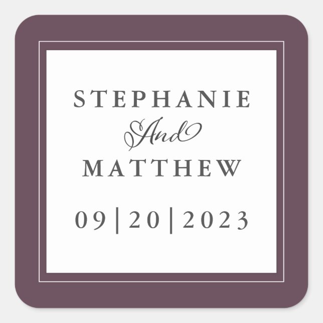 Trendy Purple Wedding Elegant Calligraphy Chic Square Sticker (Front)