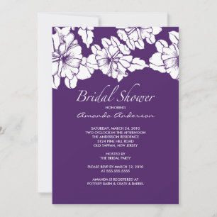 Trendy Purple & White Floral Bridal Shower Invite