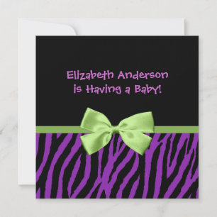 Trendy Purple Zebra Print And Ribbon Baby Shower Invitation