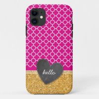 TRENDY quatrefoil chalkboard heart glitter pink
