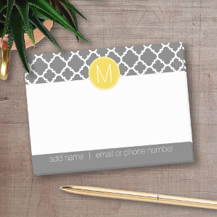 Trendy Quatrefoil Pattern with Address & Monogram Post-it Notes