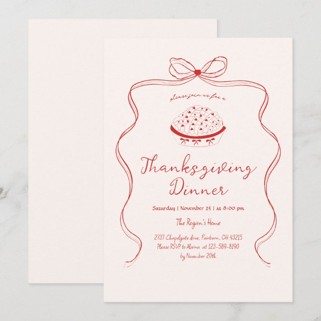 Trendy Quirky Hand Drawn Wavy Pie Thanksgiving Invitation (Front/Back)