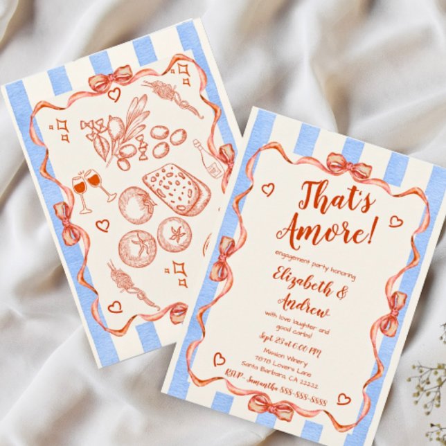 Trendy Quirky Hand Drawn Whimsical Invitation (That's Amore! Engagement Dinner Invitations. Trendy Hand Drawn.)