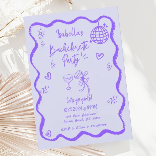 Trendy Quirky Wavy Hand Drawn Bachelorette Party Invitation (Creator Uploaded)