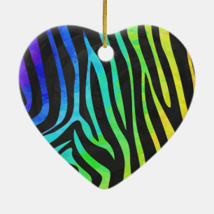 Trendy Rainbow and Black Zebra Animal Print on ele Ceramic Ornament