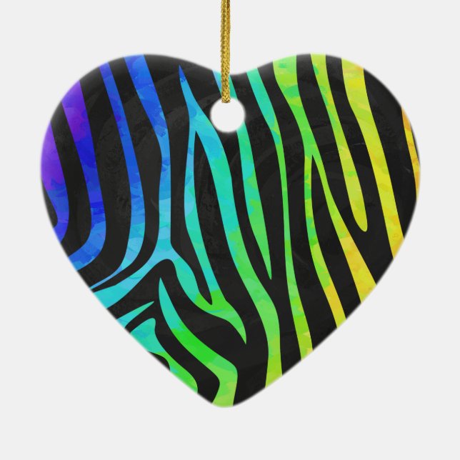 Trendy Rainbow and Black Zebra Animal Print on ele Ceramic Ornament (Back)