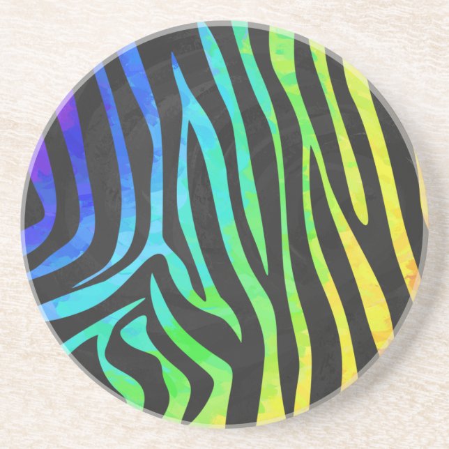 Trendy Rainbow and Black Zebra Animal Print on ele Coaster (Front)