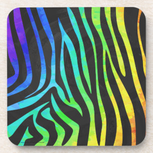 Trendy Rainbow and Black Zebra Animal Print on ele Coaster