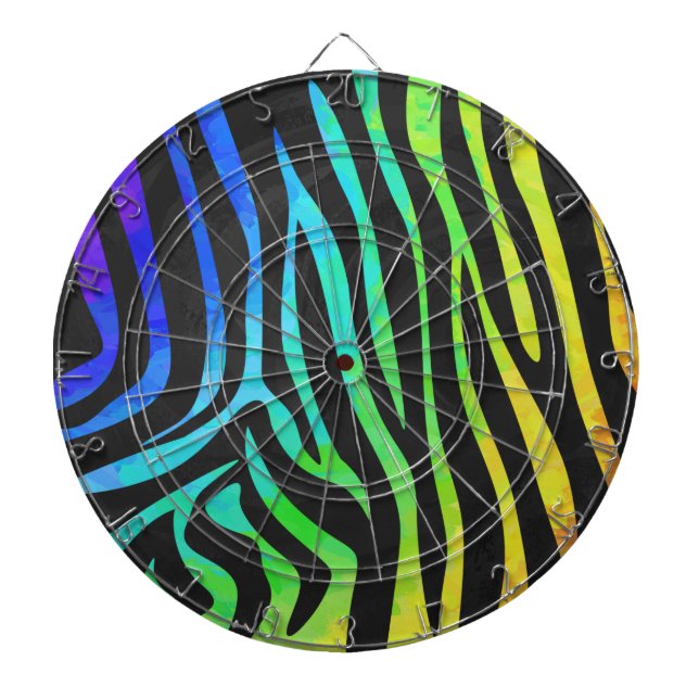 Trendy Rainbow and Black Zebra Animal Print on ele Dartboard (Front)