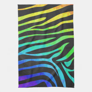 Trendy Rainbow and Black Zebra Animal Print on ele Kitchen Towel