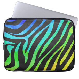 Trendy Rainbow and Black Zebra Animal Print on ele Laptop Sleeve