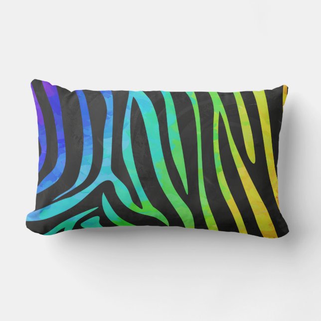 Trendy Rainbow and Black Zebra Animal Print on ele Lumbar Pillow (Front)