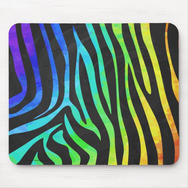 Trendy Rainbow and Black Zebra Animal Print on ele Mouse Pad (Front)
