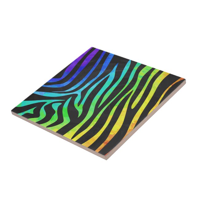 Trendy Rainbow and Black Zebra Animal Print on ele Tile (Side)