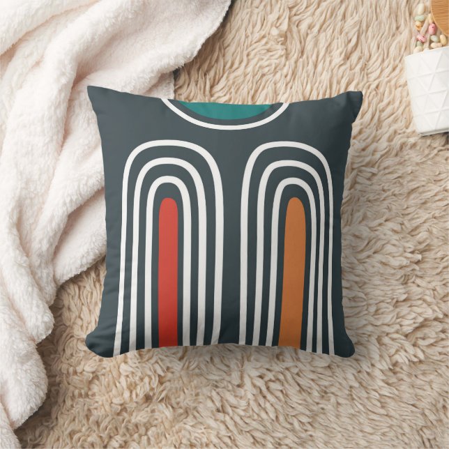 Trendy rainbow and sun abstract hand drawn artwork throw pillow (Blanket)