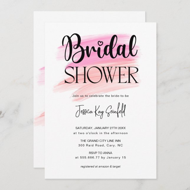 Trendy Rainbow Brush Strokes Bridal Shower Invitation (Front/Back)