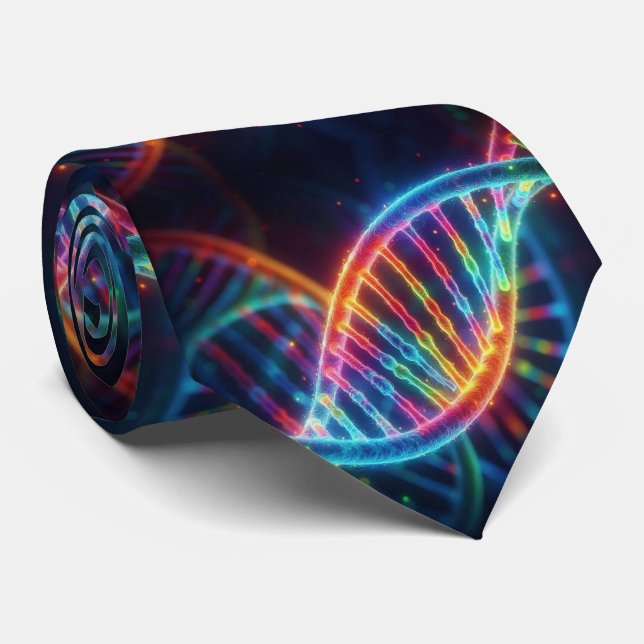 Trendy Rainbow Double Helix DNA Necktie  (Rolled)
