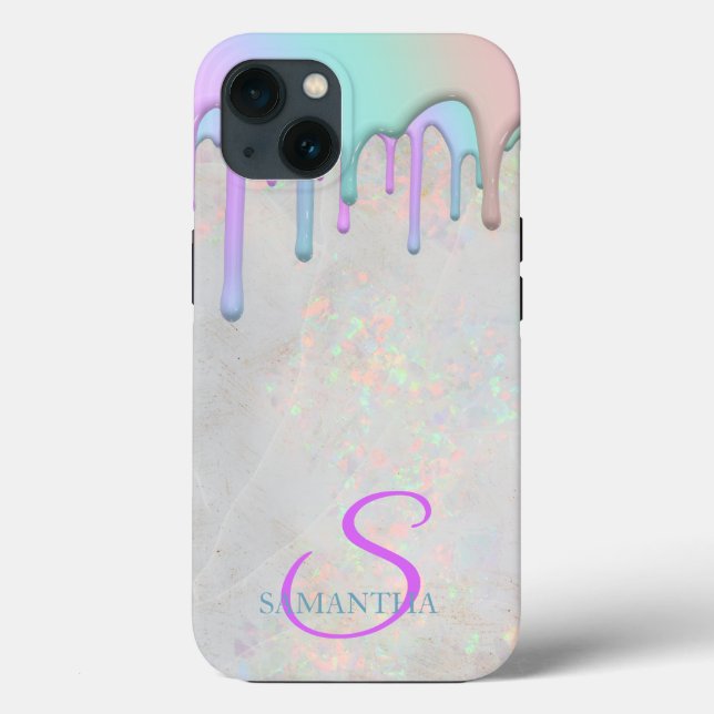 Trendy Rainbow Drips Holographic Opal Case-Mate iPhone Case (Back)