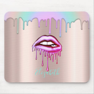 Trendy Rainbow Drips Metallic Dripping Lips Mouse Pad
